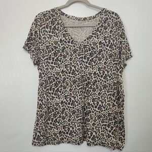 Gap Women XXL Leopard Print V-Neck T-Shirt Animal Print Short Sleeve 27" L